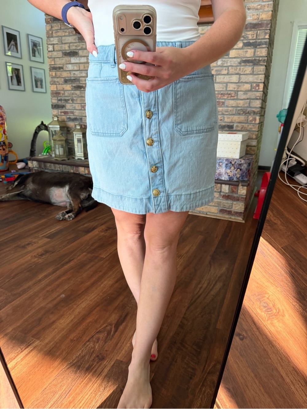 Light Blue Button-Front Mini Denim Skirt